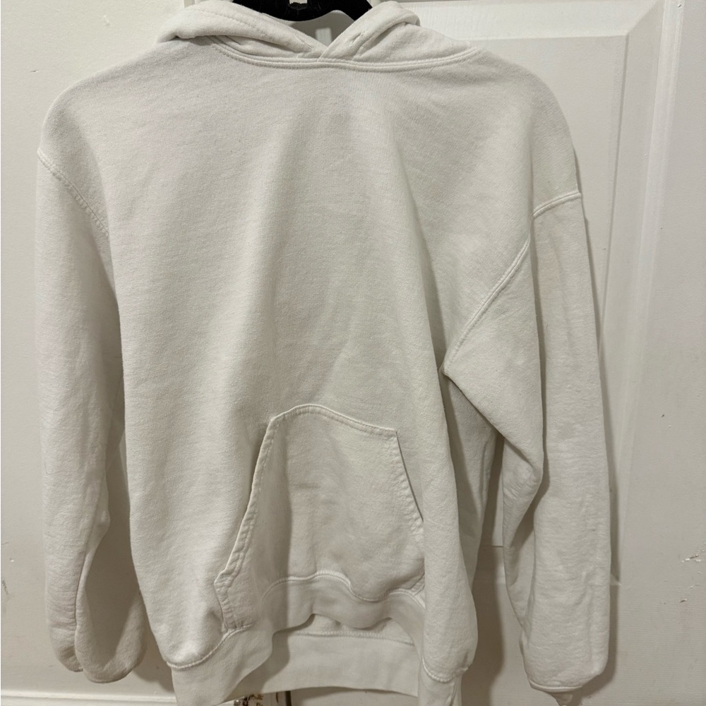 Positive, preppy, white hoodie
